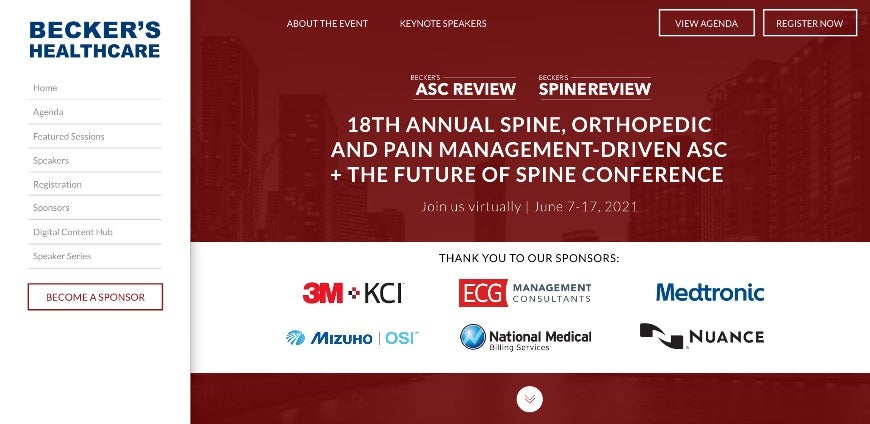 Becker's Spine and ASC Review 18th Annual Spine, Orthopedic and Pain Management-Driven ASC + the Future of Spine Conference